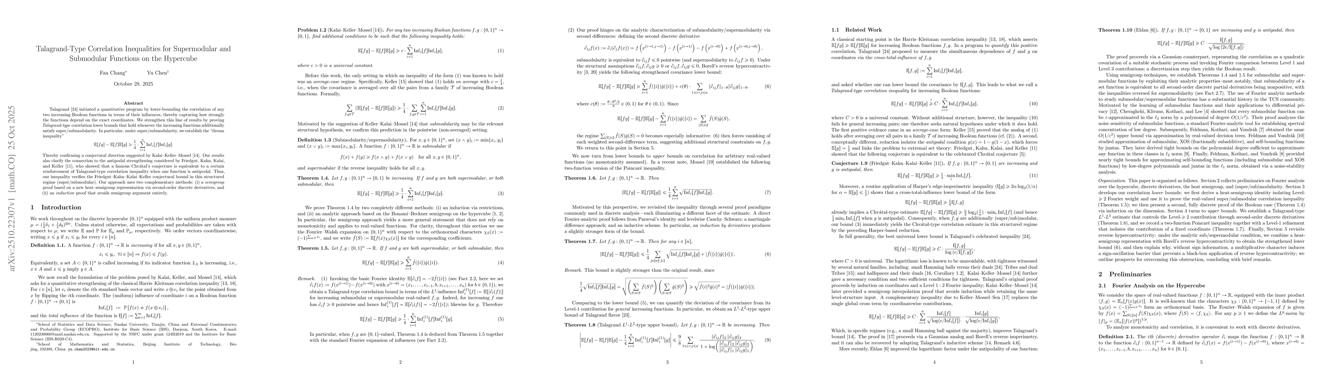 Thumbnail for Talagrand-Type Correlation Inequalities for Supermodular and Submodular
  Functions on the Hypercube