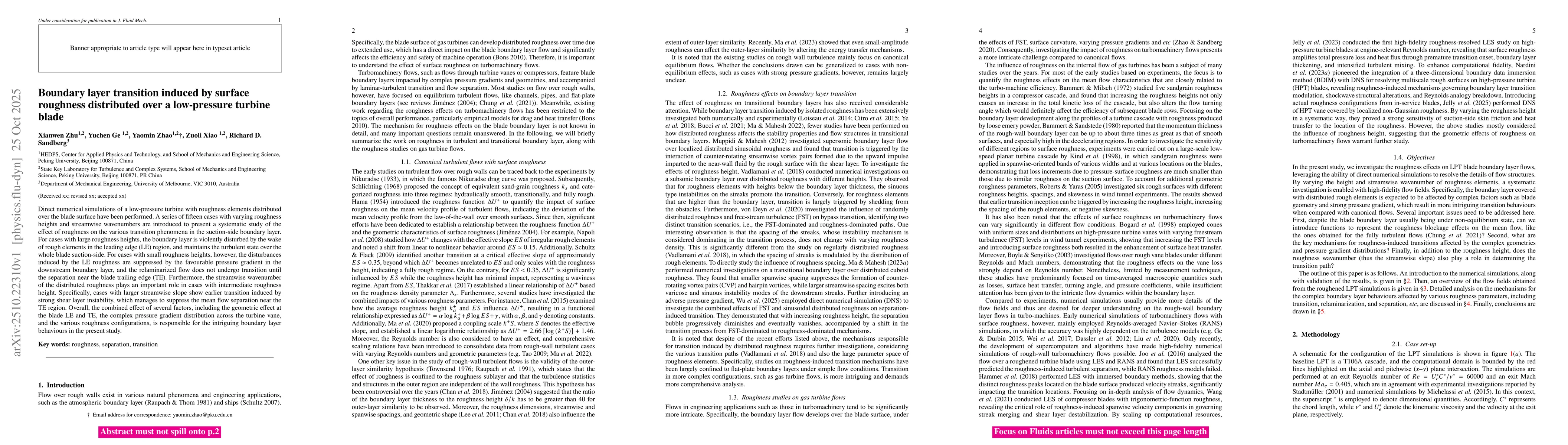 Thumbnail for Boundary layer transition induced by surface roughness distributed over
  a low-pressure turbine blade