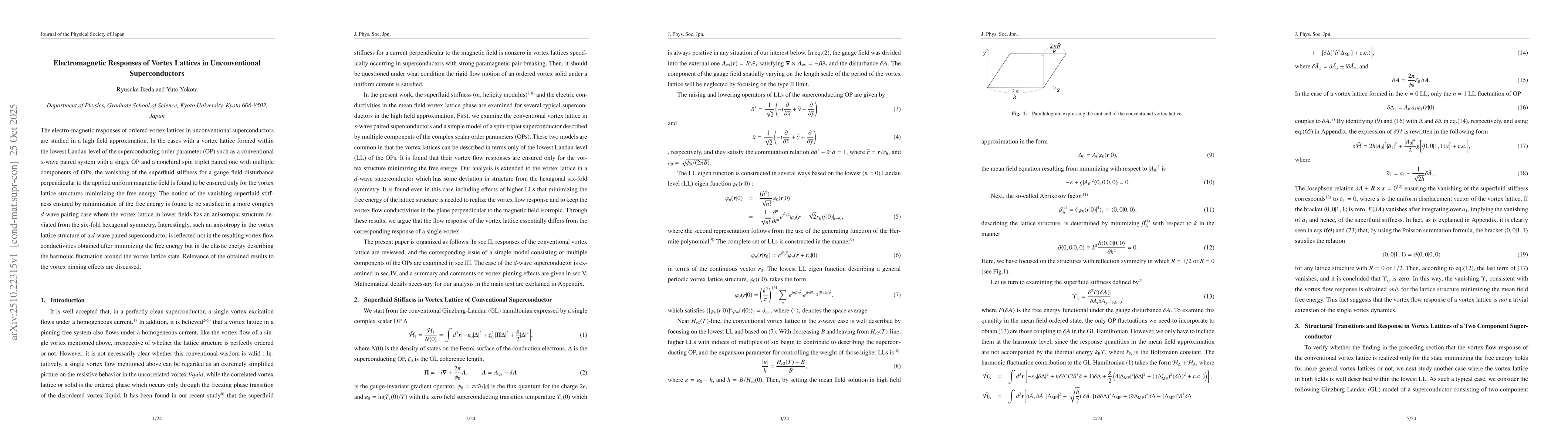 Thumbnail for Electromagnetic Responses of Vortex Lattices in Unconventional
  Superconductors