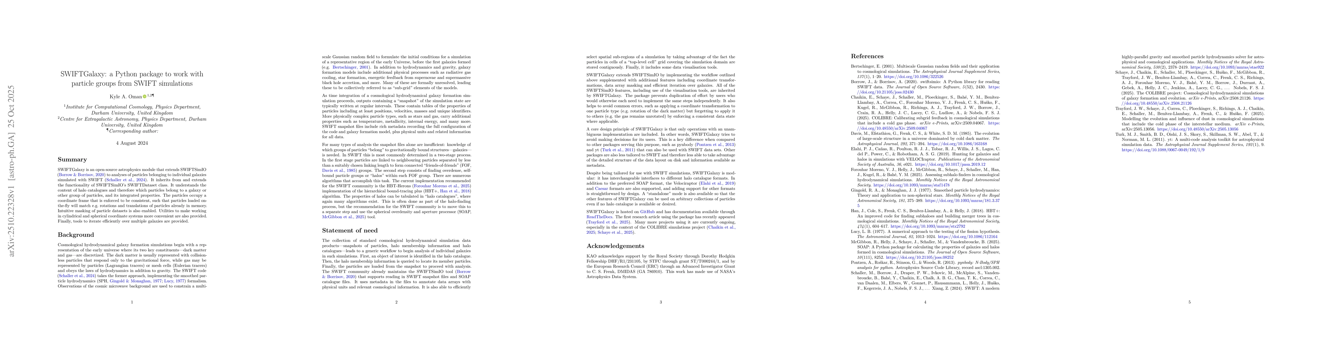 Thumbnail for SWIFTGalaxy: a Python package to work with particle groups from SWIFT
  simulations