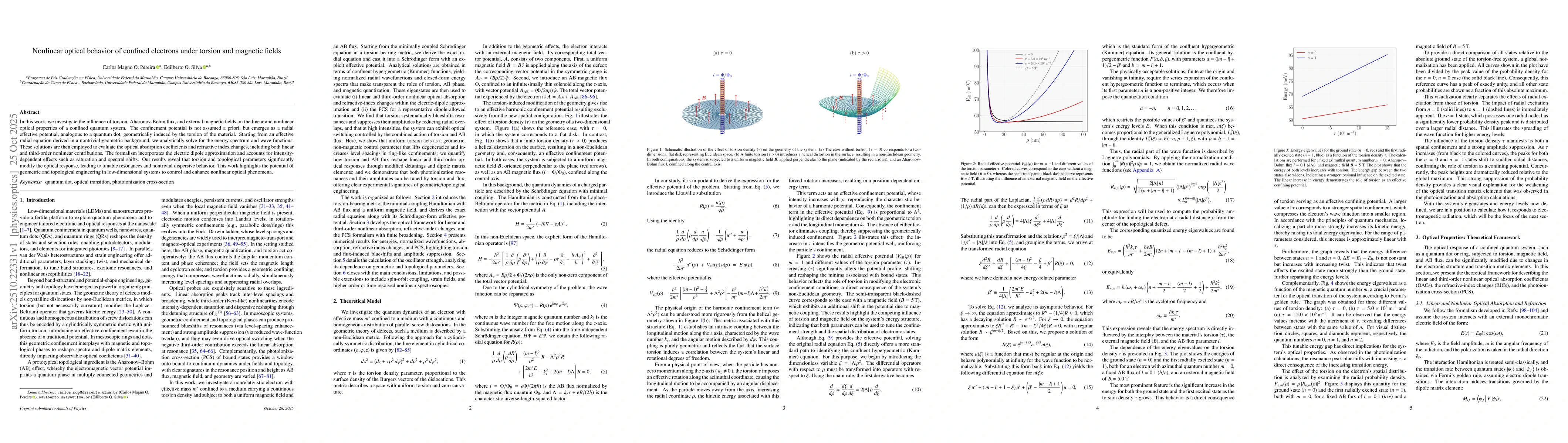 Thumbnail for Nonlinear optical behavior of confined electrons under torsion and
  magnetic fields