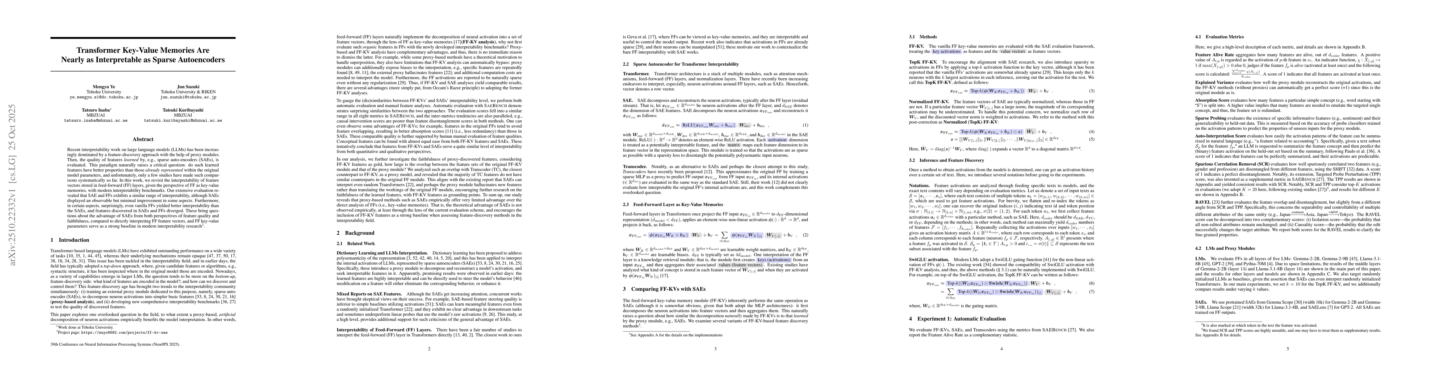 Thumbnail for Transformer Key-Value Memories Are Nearly as Interpretable as Sparse
  Autoencoders