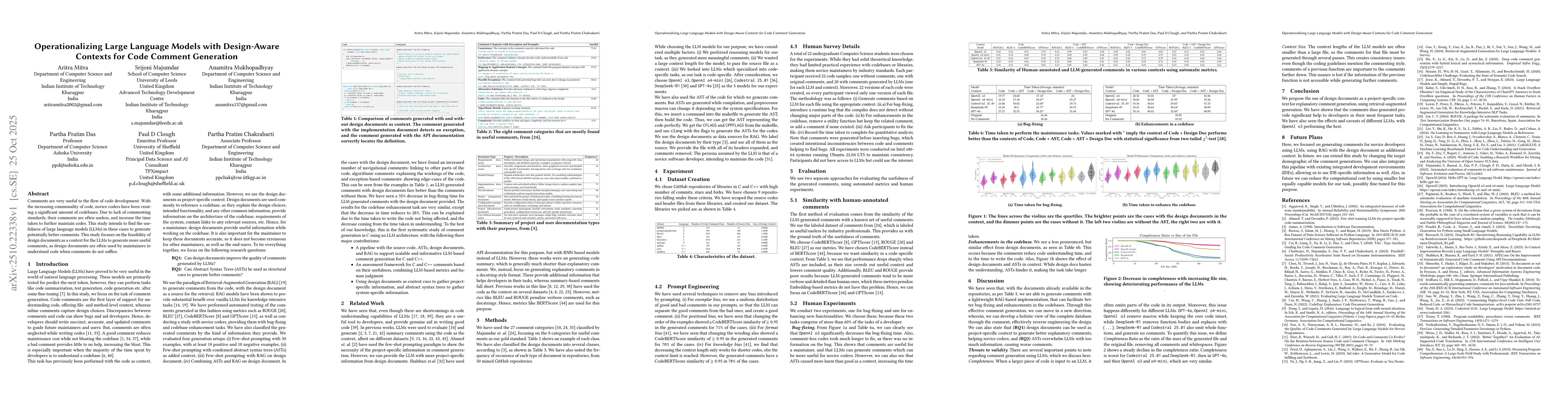 Thumbnail for Operationalizing Large Language Models with Design-Aware Contexts for
  Code Comment Generation