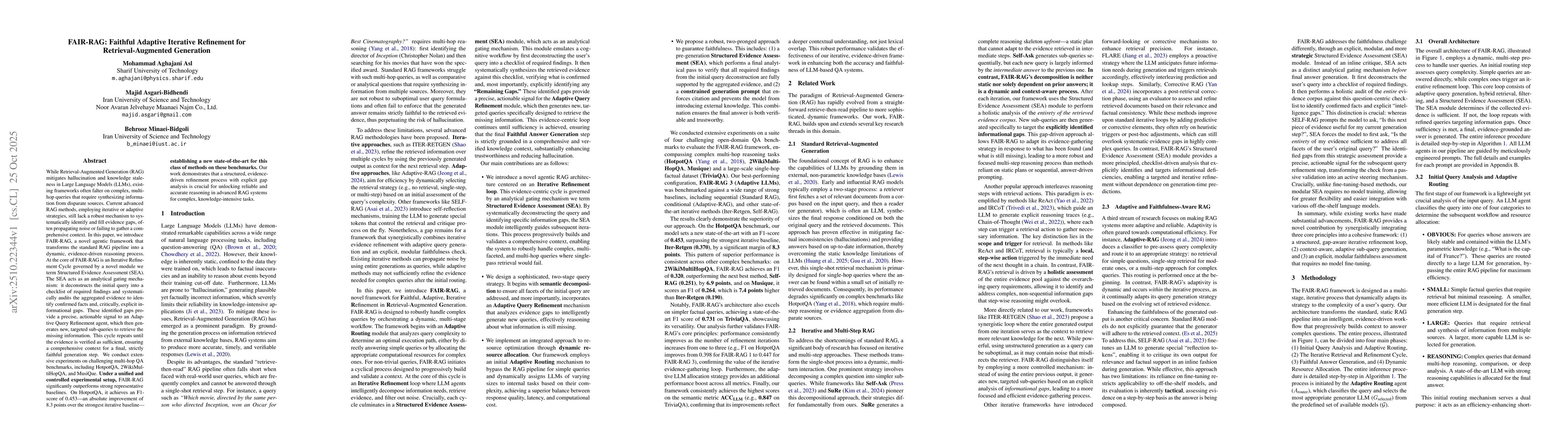 Thumbnail for FAIR-RAG: Faithful Adaptive Iterative Refinement for Retrieval-Augmented
  Generation