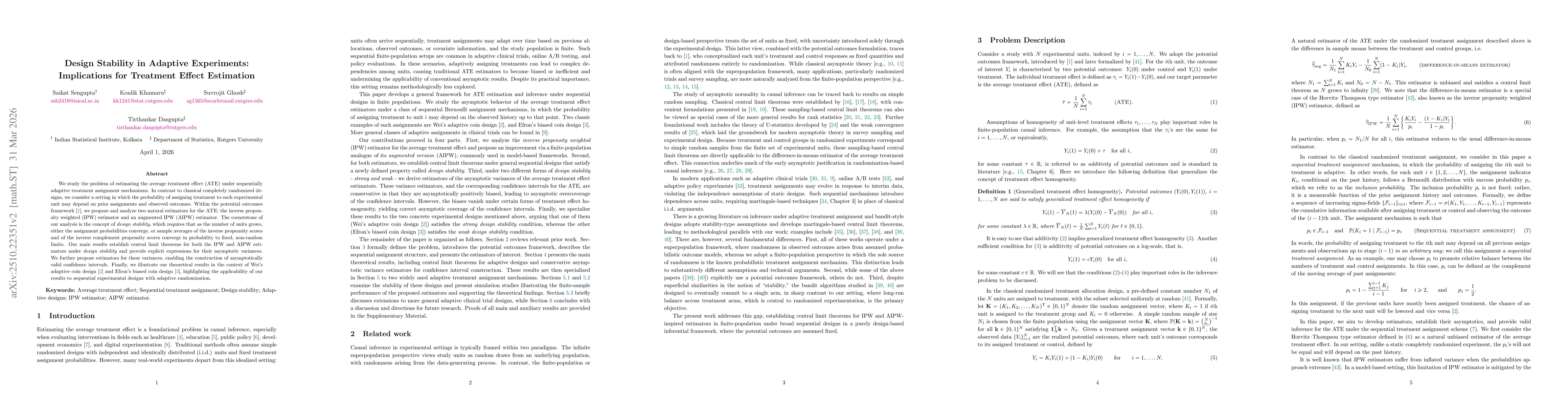 Thumbnail for Design Stability in Adaptive Experiments: Implications for Treatment
  Effect Estimation
