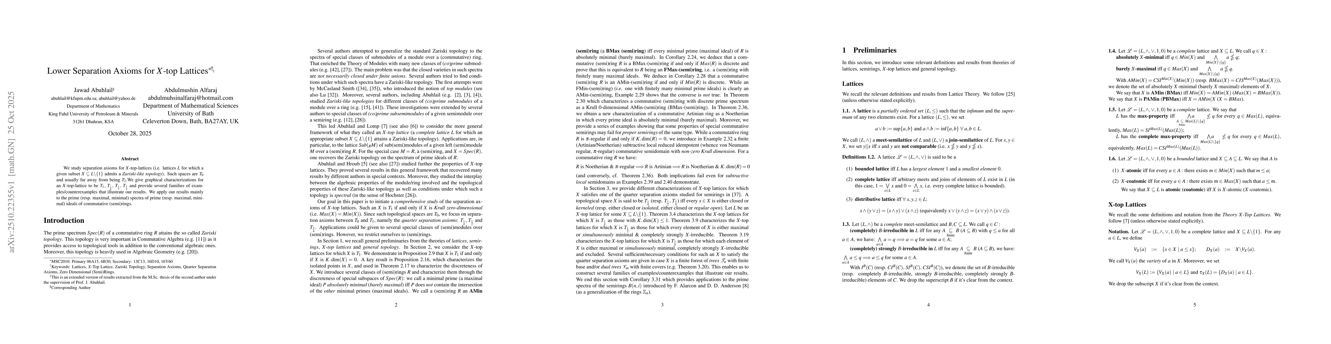 Thumbnail for Lower Separation Axioms for X-top Lattices