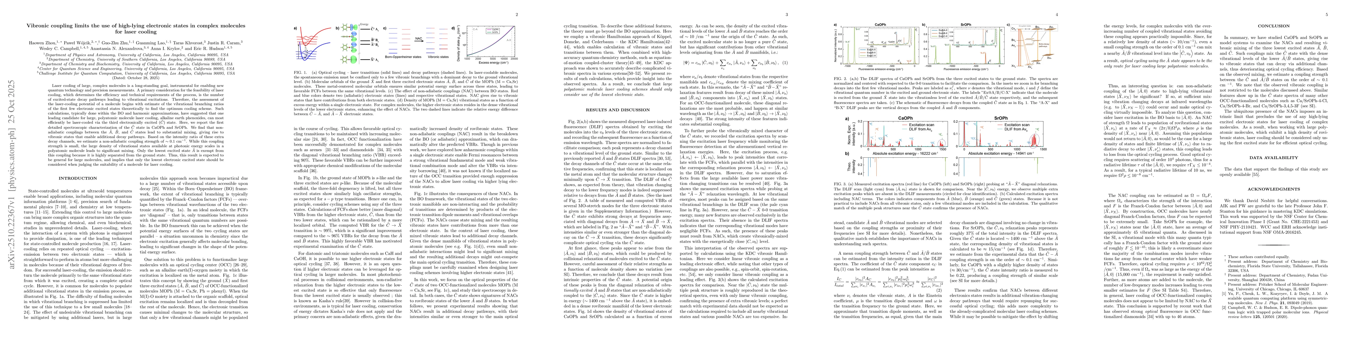 Thumbnail for Vibronic coupling limits the use of high-lying electronic states in
  complex molecules for laser cooling