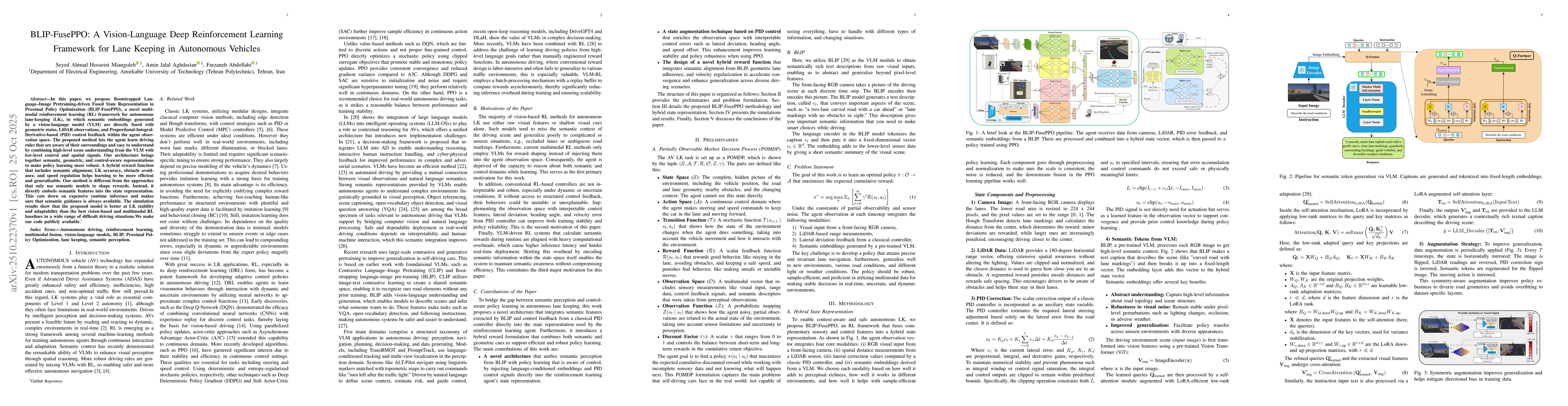 Thumbnail for BLIP-FusePPO: A Vision-Language Deep Reinforcement Learning Framework
  for Lane Keeping in Autonomous Vehicles