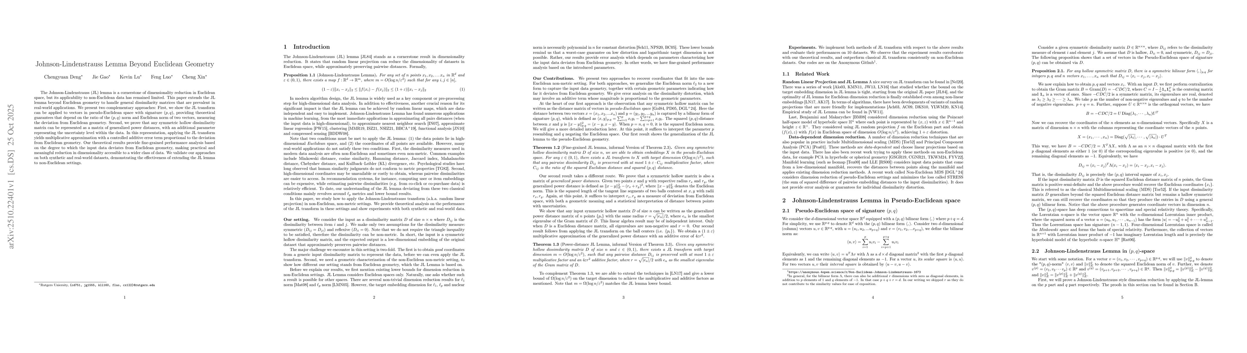 Thumbnail for Johnson-Lindenstrauss Lemma Beyond Euclidean Geometry