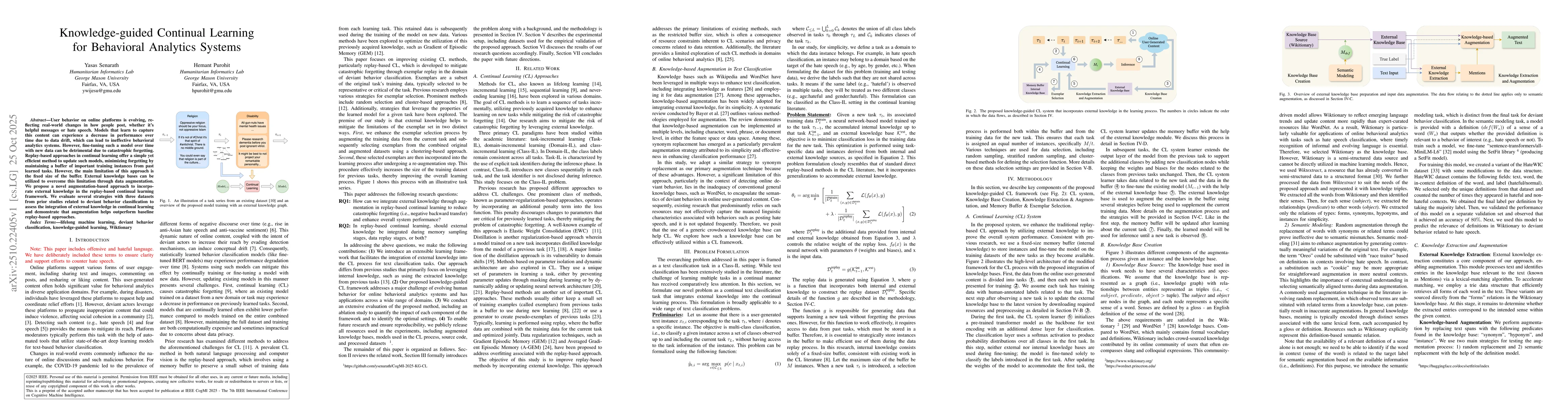 Thumbnail for Knowledge-guided Continual Learning for Behavioral Analytics Systems
