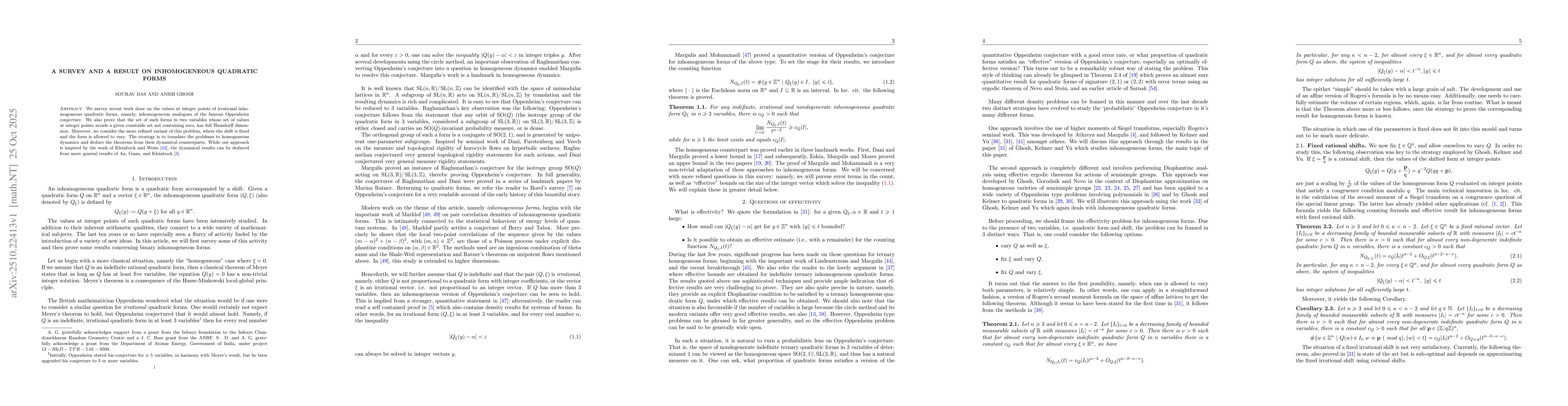 Thumbnail for A survey and a result on inhomogeneous quadratic forms
