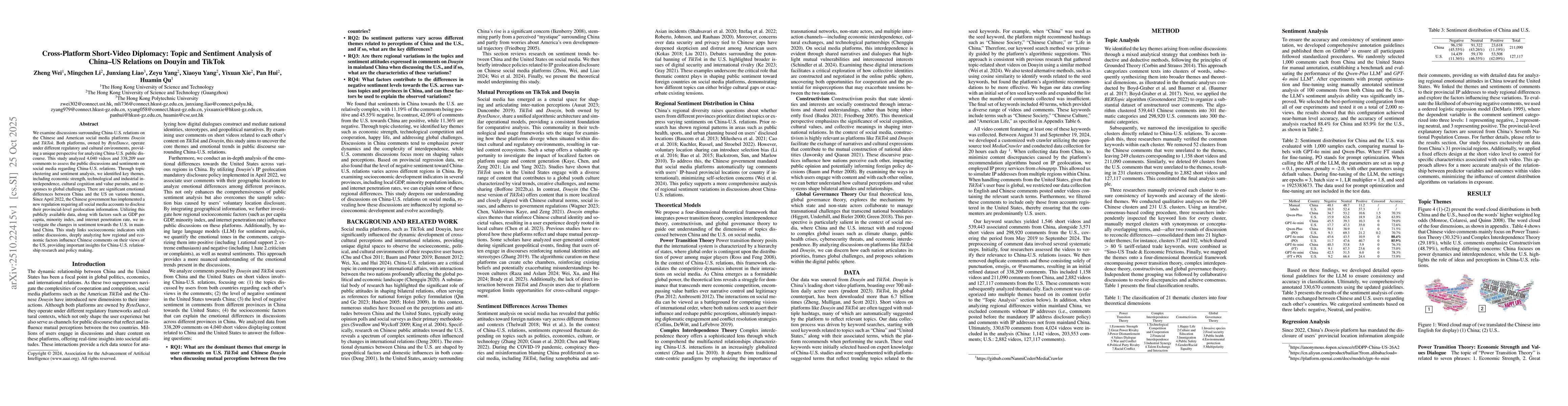 Thumbnail for Cross-Platform Short-Video Diplomacy: Topic and Sentiment Analysis of
  China-US Relations on Douyin and TikTok