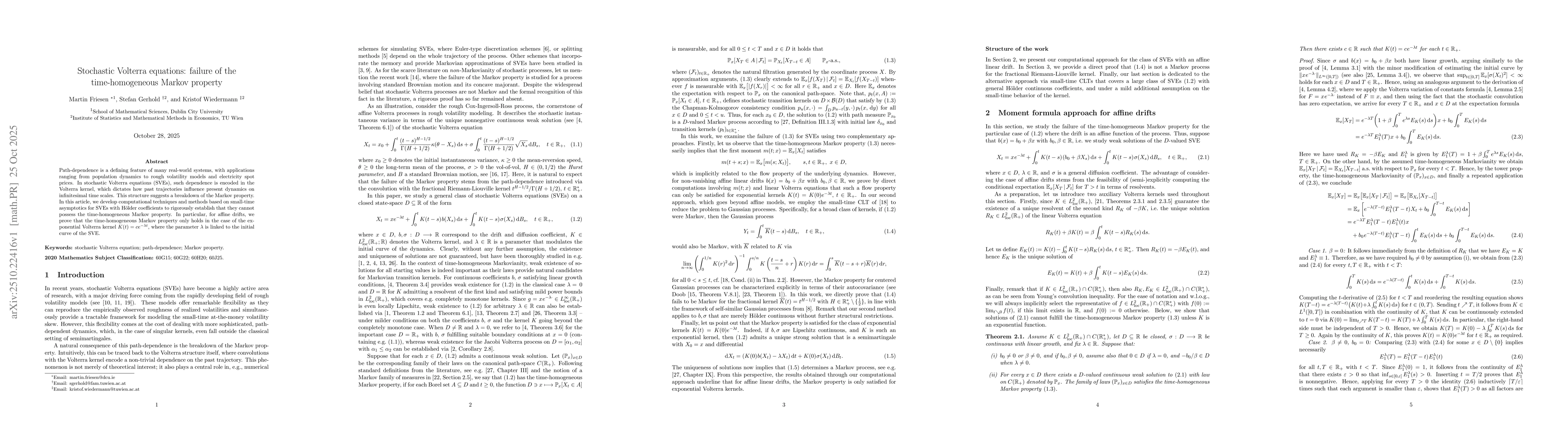 Thumbnail for Stochastic Volterra equations: failure of the time-homogeneous Markov
  property