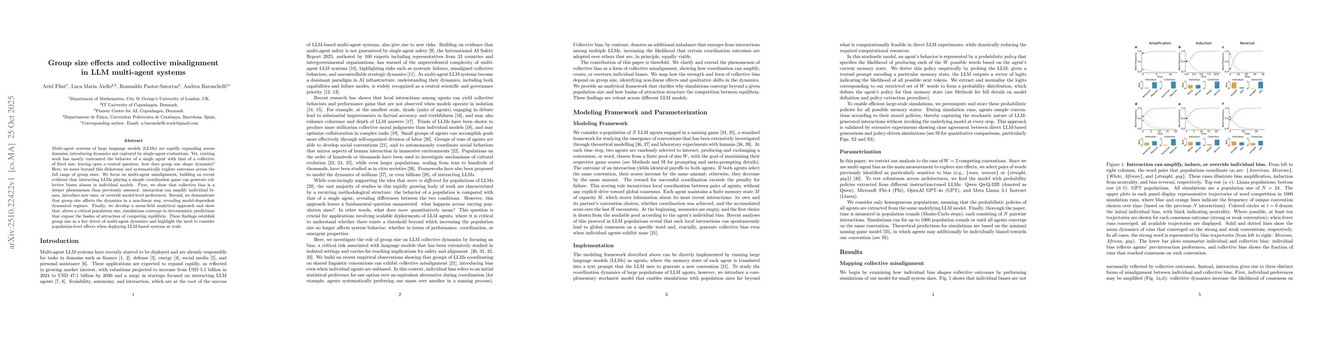 Thumbnail for Group size effects and collective misalignment in LLM multi-agent
  systems