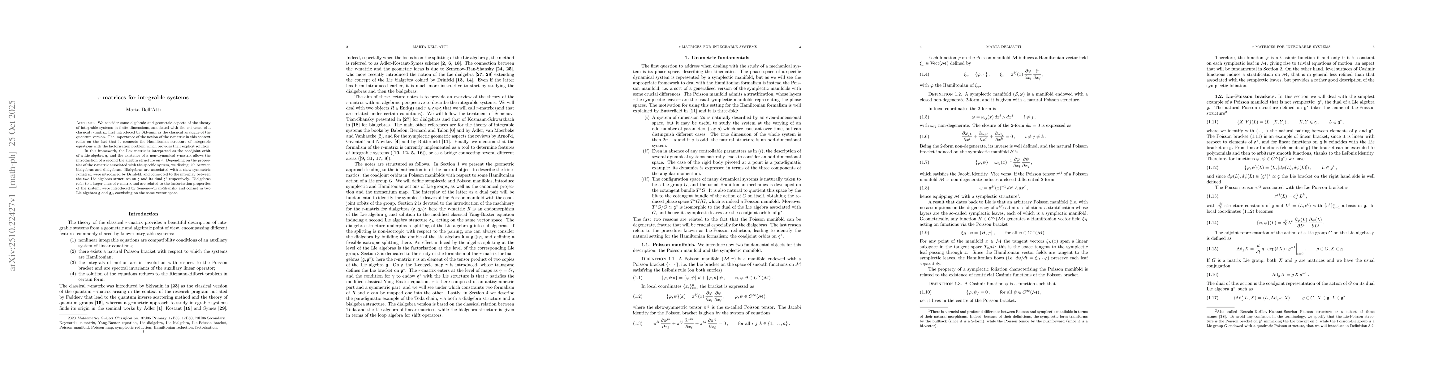 Thumbnail for r-Matrices for integrable systems