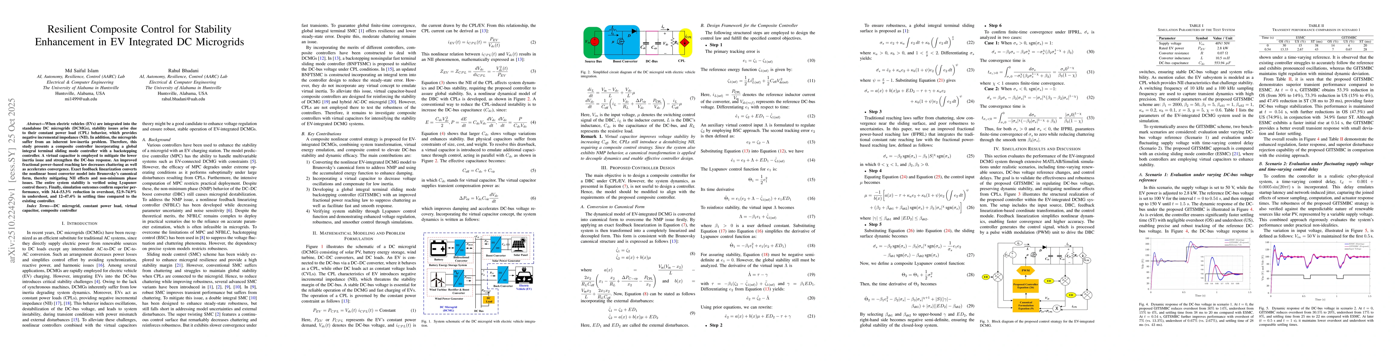 Thumbnail for Resilient Composite Control for Stability Enhancement in EV Integrated
  DC Microgrids