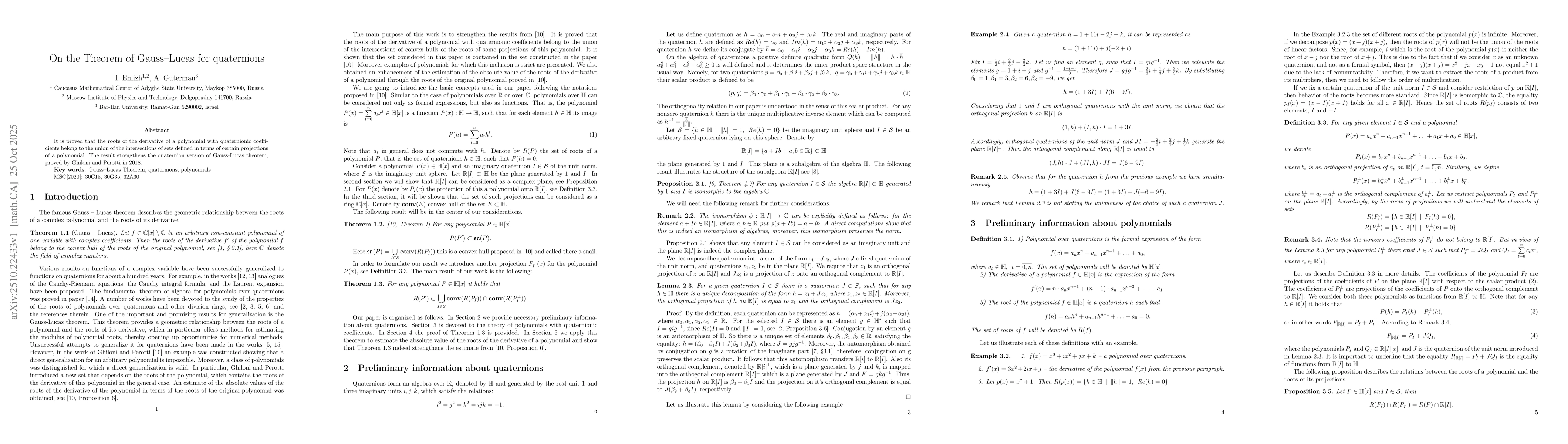 Thumbnail for On the Theorem of Gauss--Lucas for quaternions