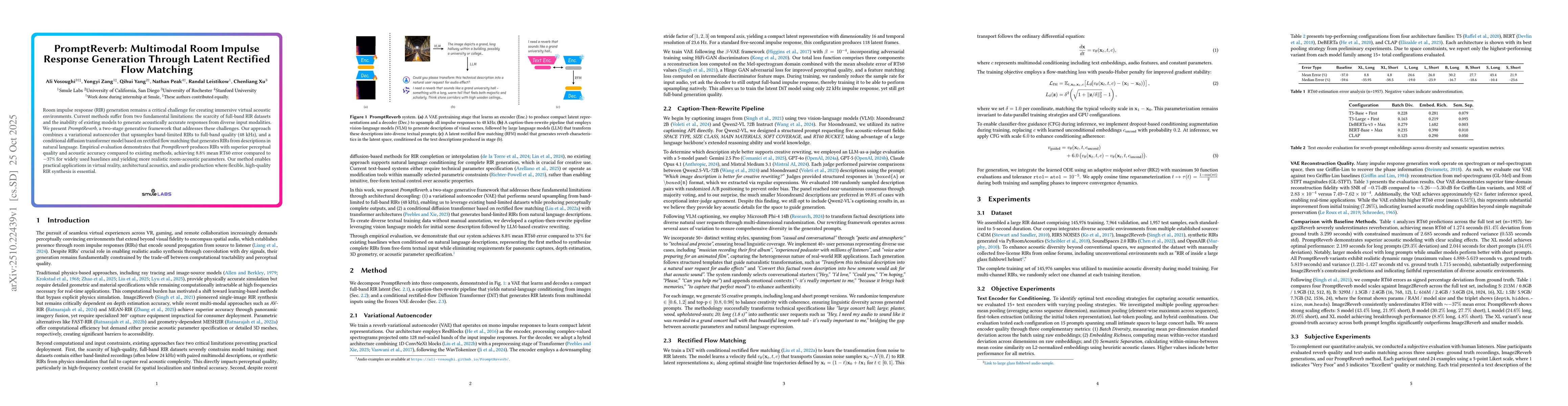 Thumbnail for PromptReverb: Multimodal Room Impulse Response Generation Through Latent
  Rectified Flow Matching