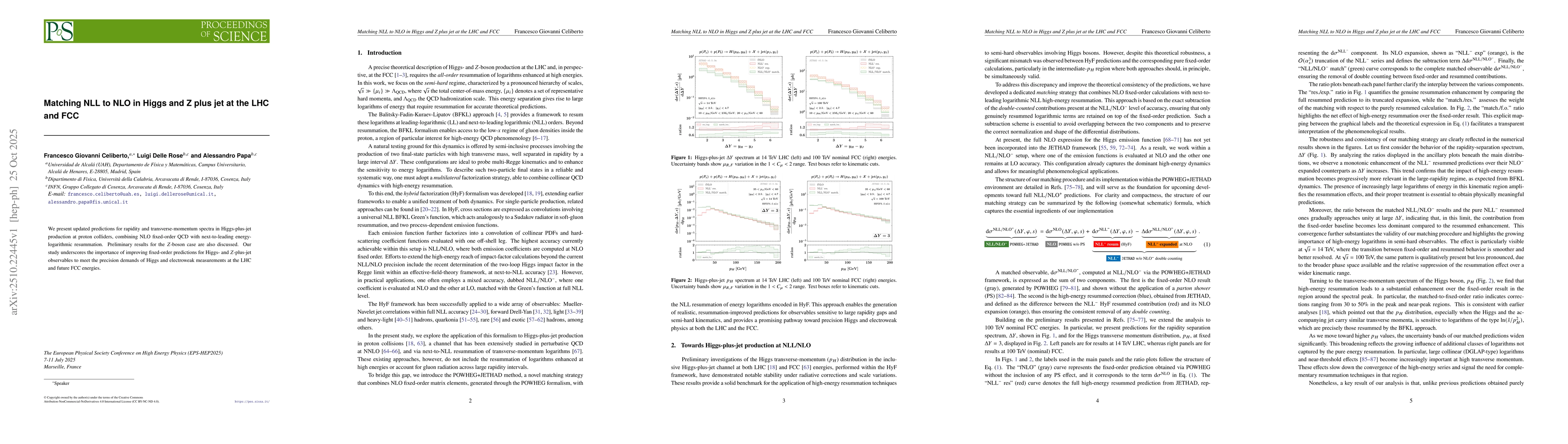 Thumbnail for Matching NLL to NLO in Higgs and Z plus jet at the LHC and FCC