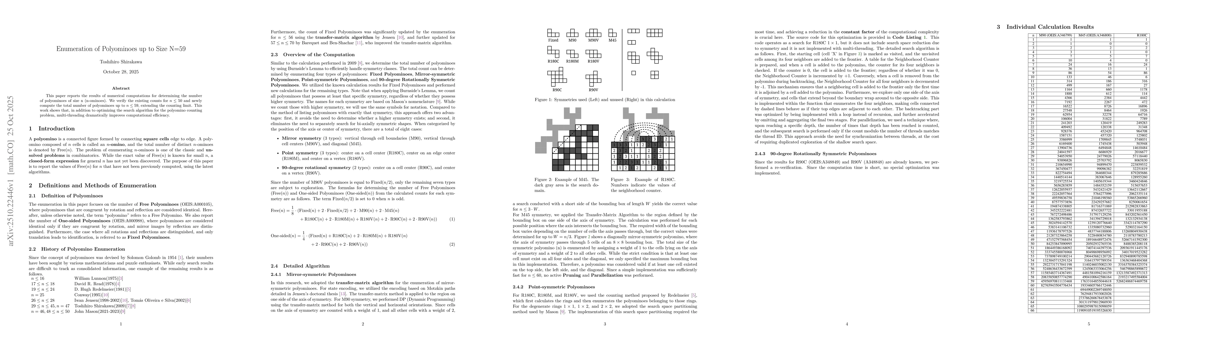 Thumbnail for Enumeration of Polyominoes up to Size N=59