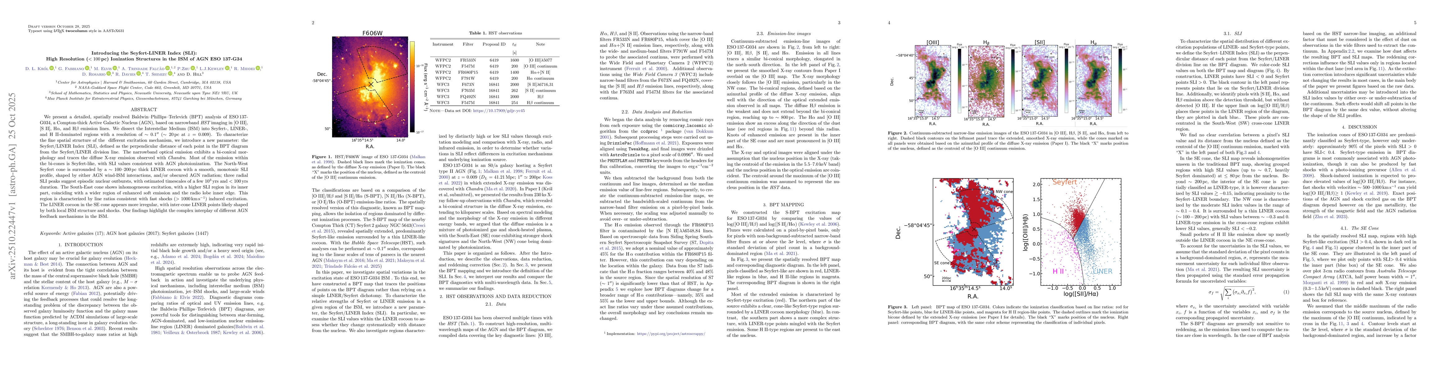 Thumbnail for Introducing the Seyfert-LINER Index (SLI): High Resolution (<100pc)
  Ionization Structures in the ISM of AGN ESO~137-G34
