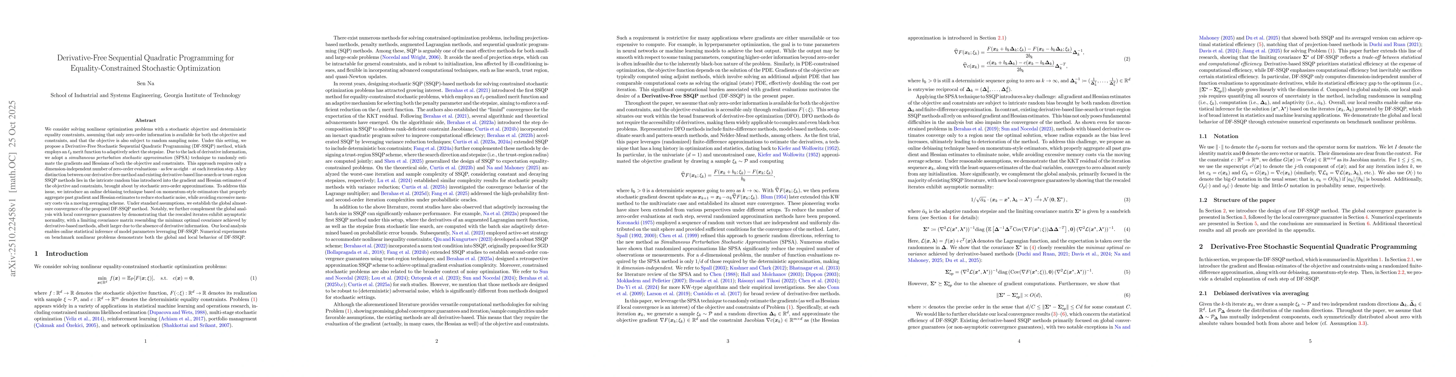 Thumbnail for Derivative-Free Sequential Quadratic Programming for
  Equality-Constrained Stochastic Optimization
