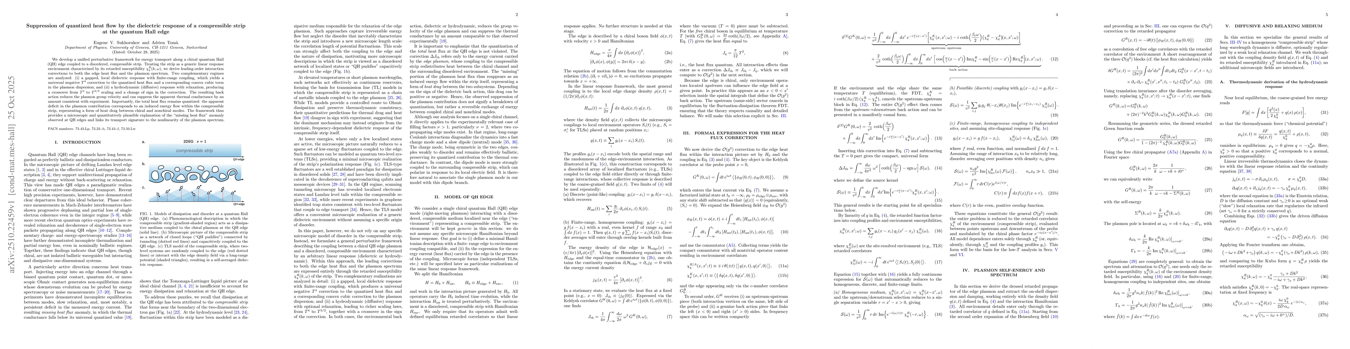 Thumbnail for Suppression of quantized heat flow by the dielectric response of a
  compressible strip at the quantum Hall edge