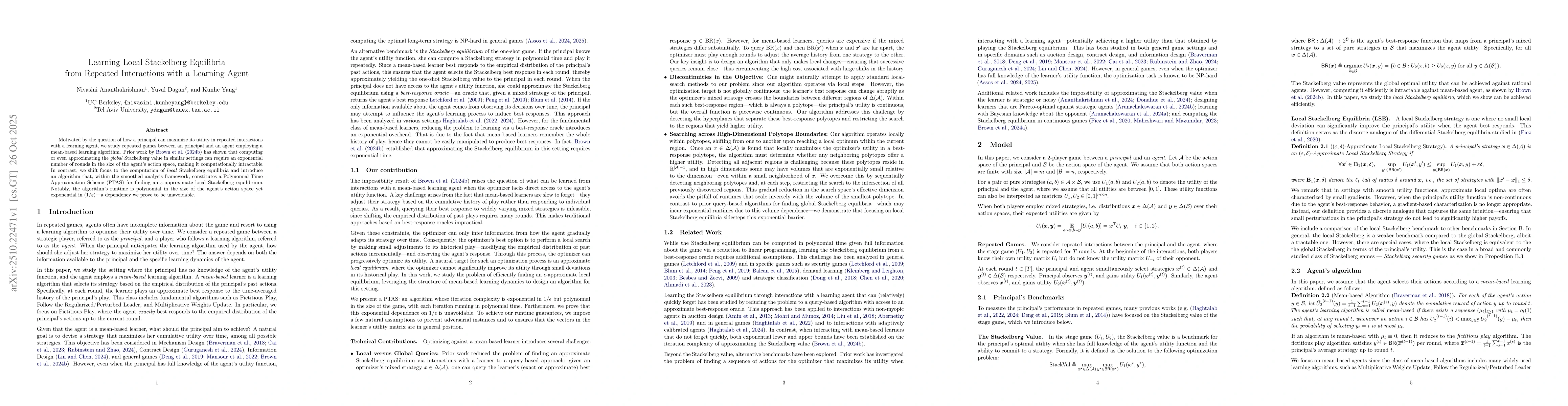 Thumbnail for Learning Local Stackelberg Equilibria from Repeated Interactions with a
  Learning Agent