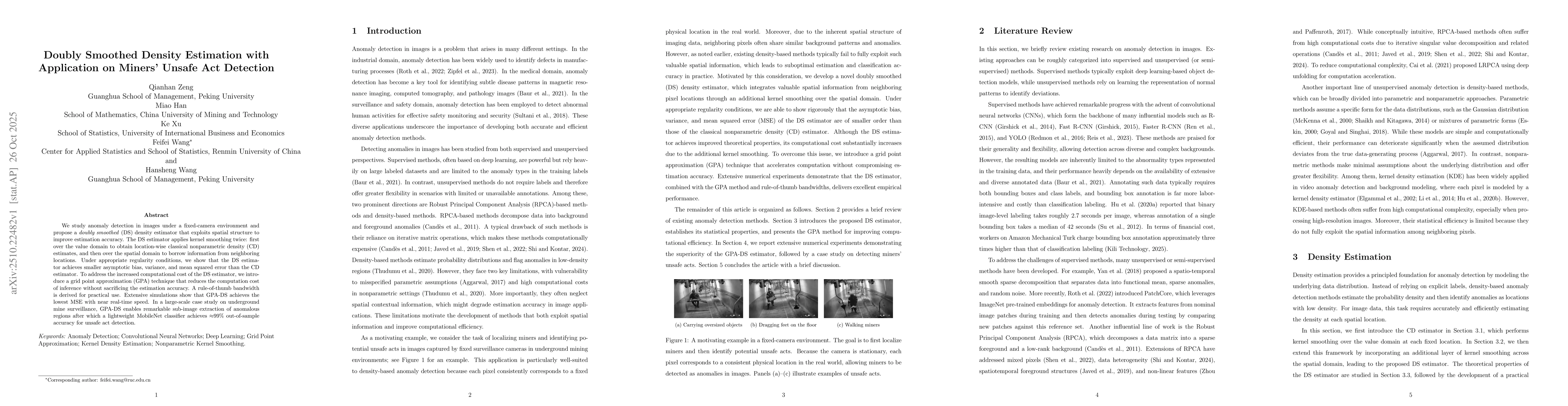 Thumbnail for Doubly Smoothed Density Estimation with Application on Miners' Unsafe
  Act Detection