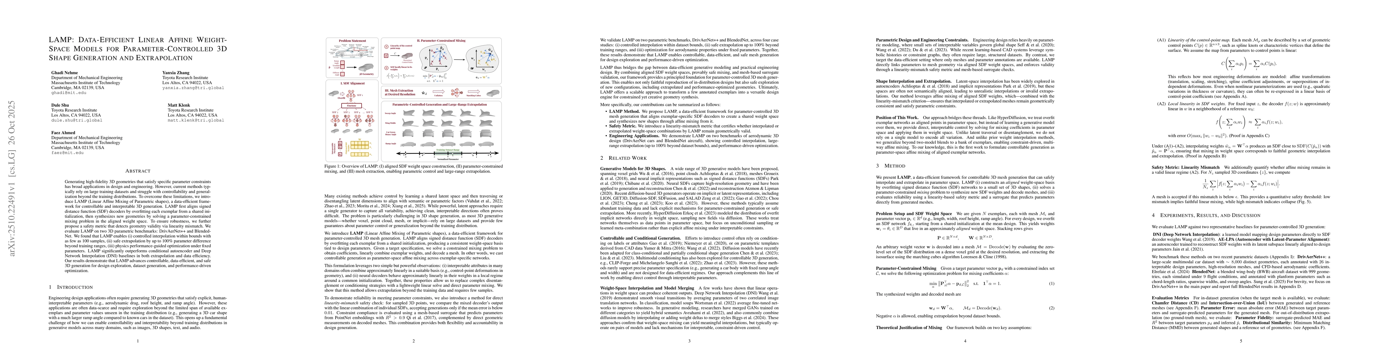 Thumbnail for LAMP: Data-Efficient Linear Affine Weight-Space Models for
  Parameter-Controlled 3D Shape Generation and Extrapolation