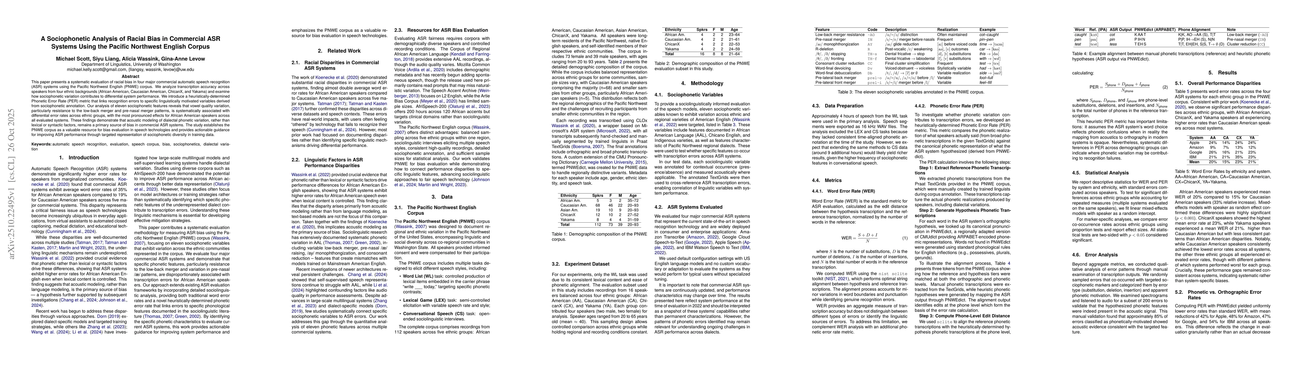 Thumbnail for A Sociophonetic Analysis of Racial Bias in Commercial ASR Systems Using
  the Pacific Northwest English Corpus