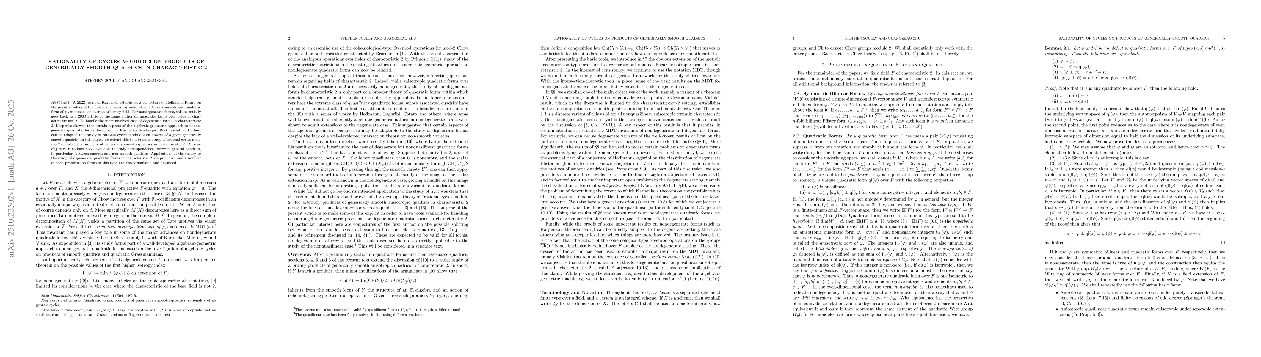 Thumbnail for Rationality of cycles modulo 2 on products of generically smooth
  quadrics in characteristic 2