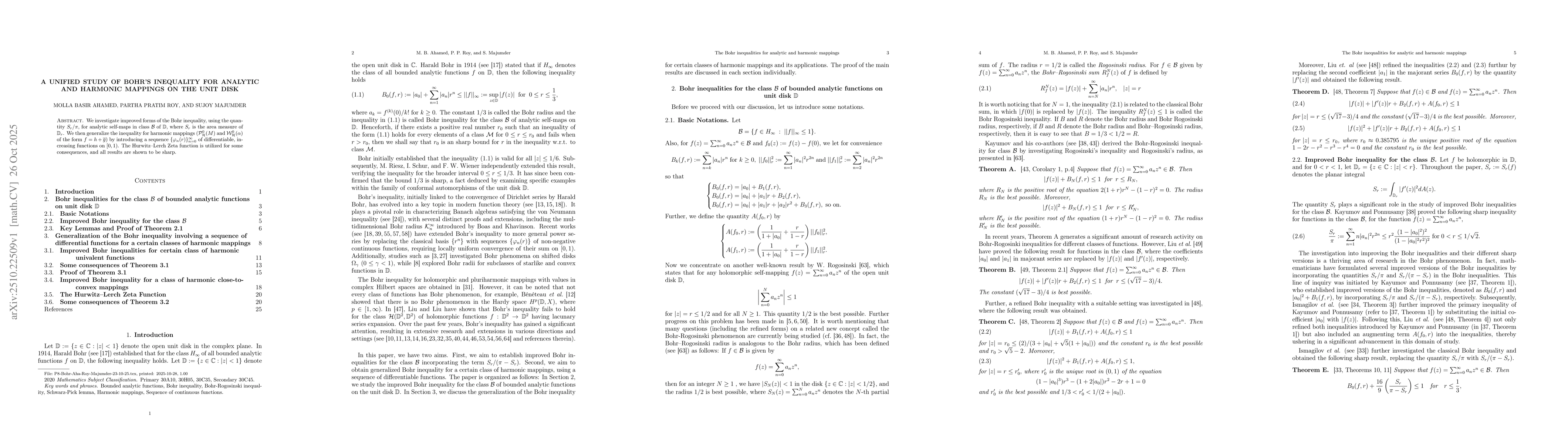 Thumbnail for A Unified Study of Bohr's Inequality for analytic and harmonic mappings
  on the Unit Disk