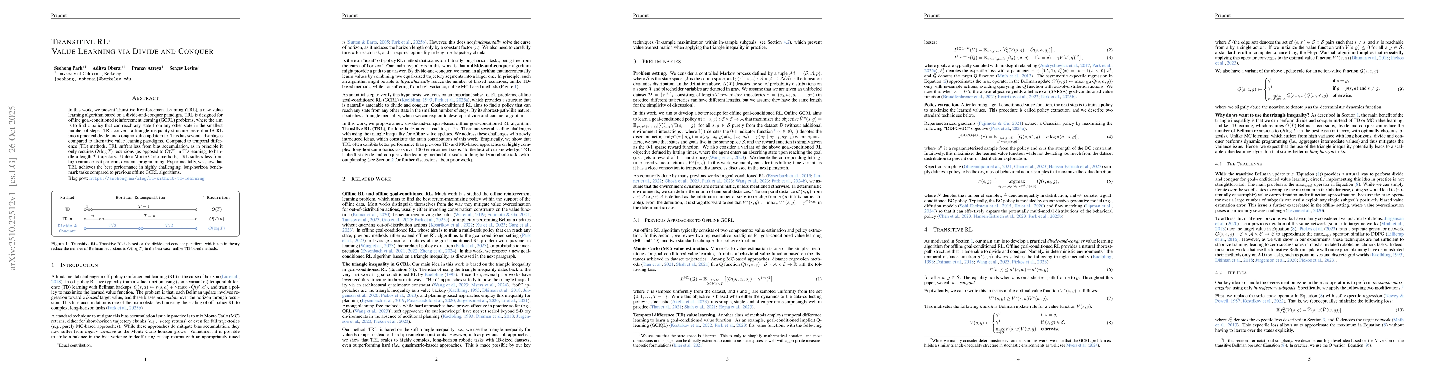 Thumbnail for Transitive RL: Value Learning via Divide and Conquer