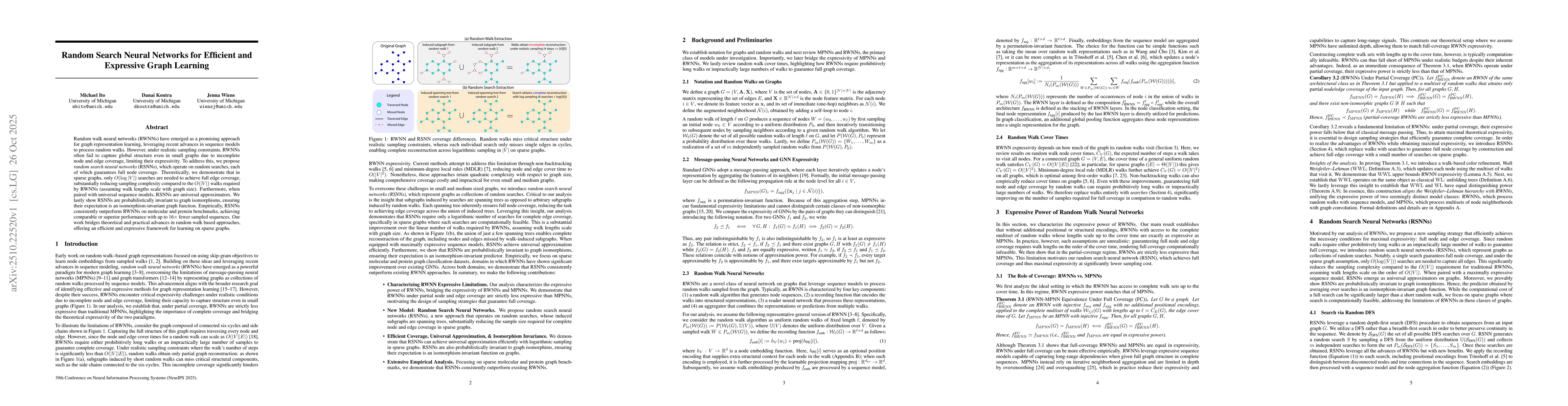 Thumbnail for Random Search Neural Networks for Efficient and Expressive Graph
  Learning