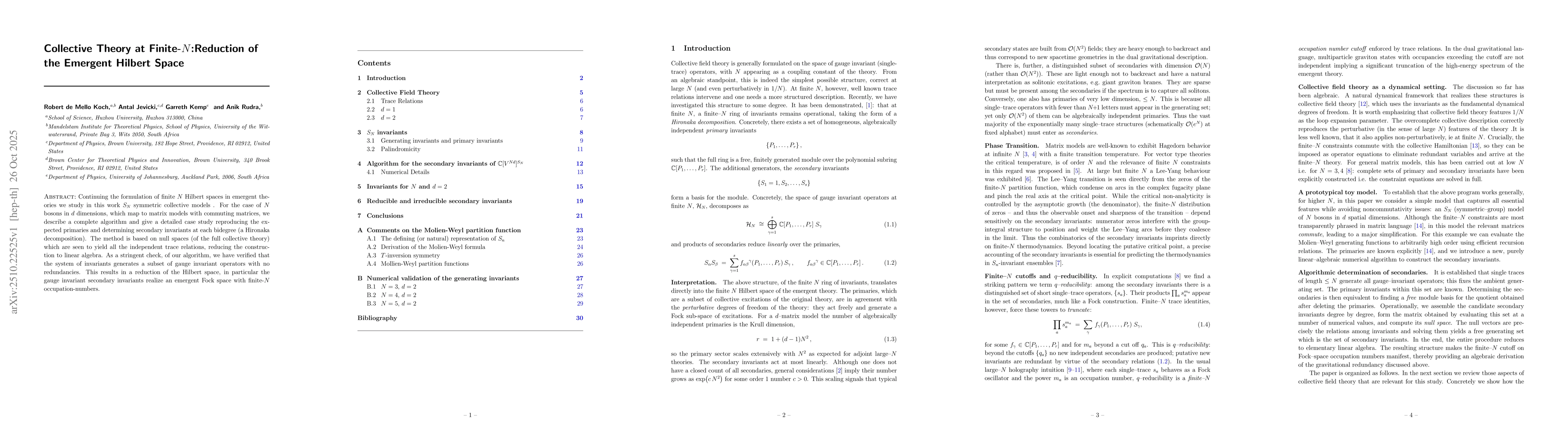 Thumbnail for Collective Theory at Finite-$N$: Reduction of the Emergent Hilbert Space