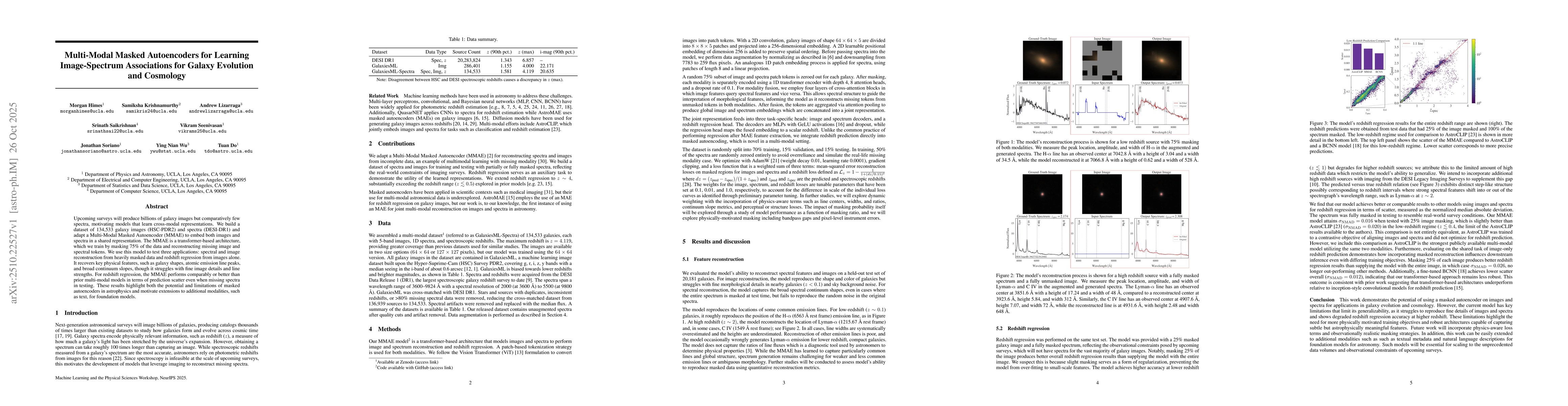 Thumbnail for Multi-Modal Masked Autoencoders for Learning Image-Spectrum Associations
  for Galaxy Evolution and Cosmology