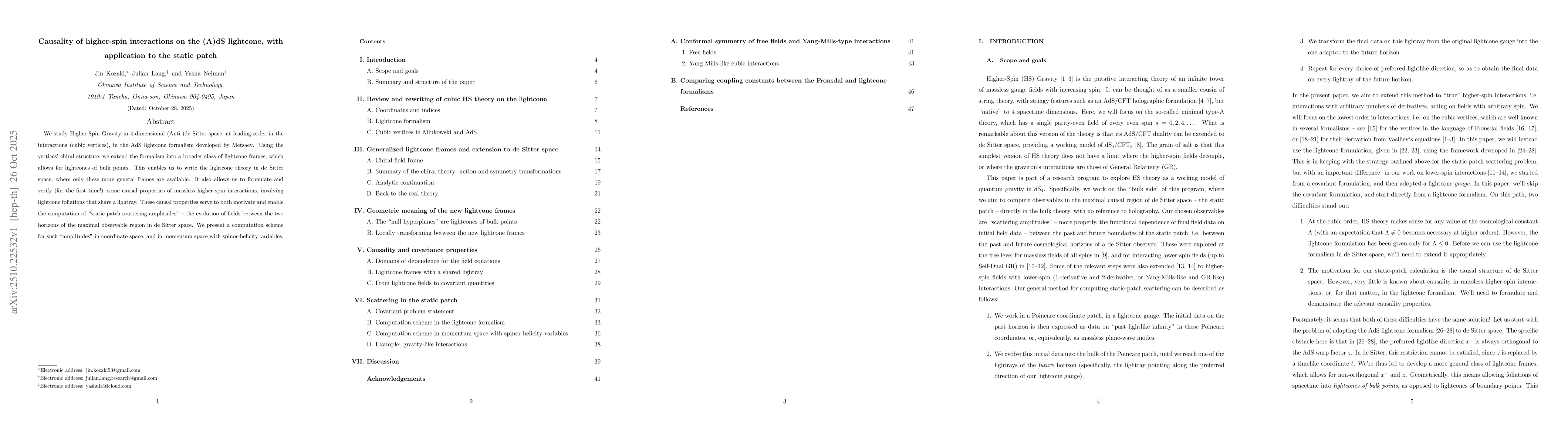 Thumbnail for Causality of higher-spin interactions on the (A)dS lightcone, with
  application to the static patch