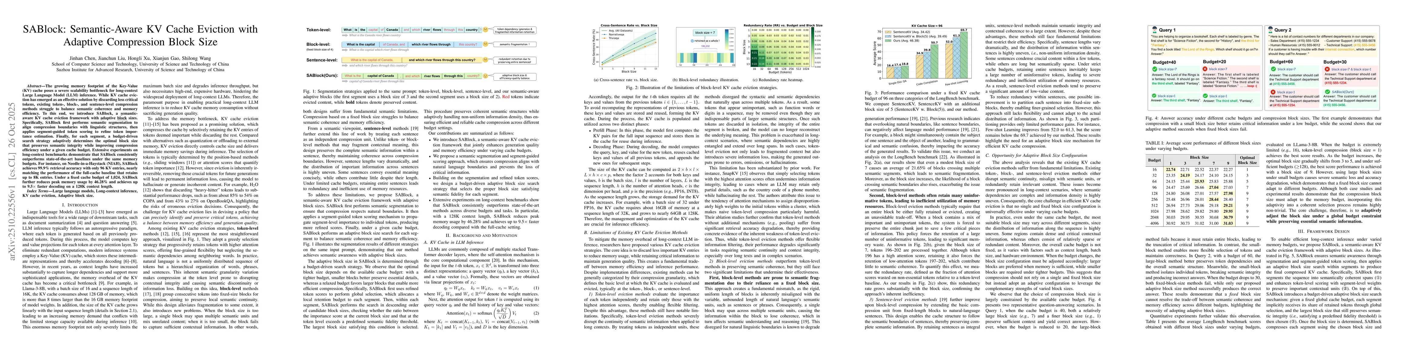 Thumbnail for SABlock: Semantic-Aware KV Cache Eviction with Adaptive Compression
  Block Size