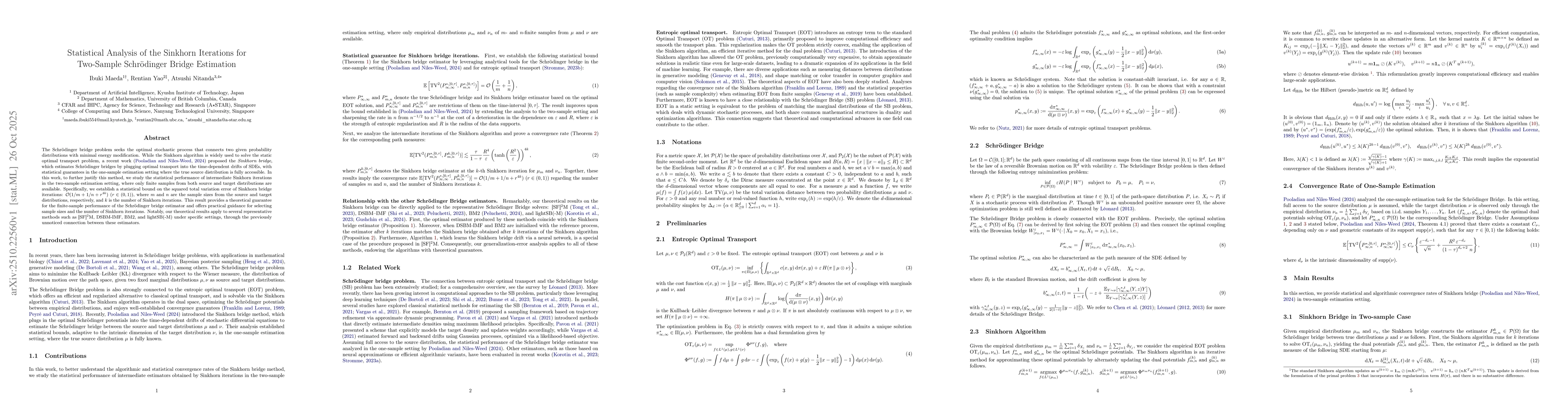 Thumbnail for Statistical Analysis of the Sinkhorn Iterations for Two-Sample
  Schrödinger Bridge Estimation