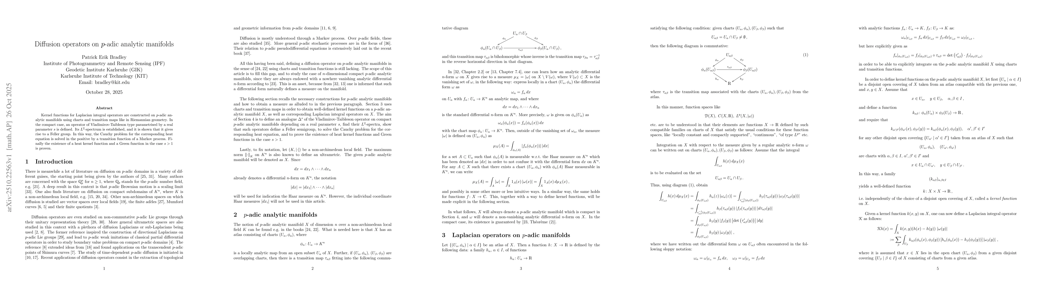 Thumbnail for Diffusion operators on $p$-adic analytic manifolds