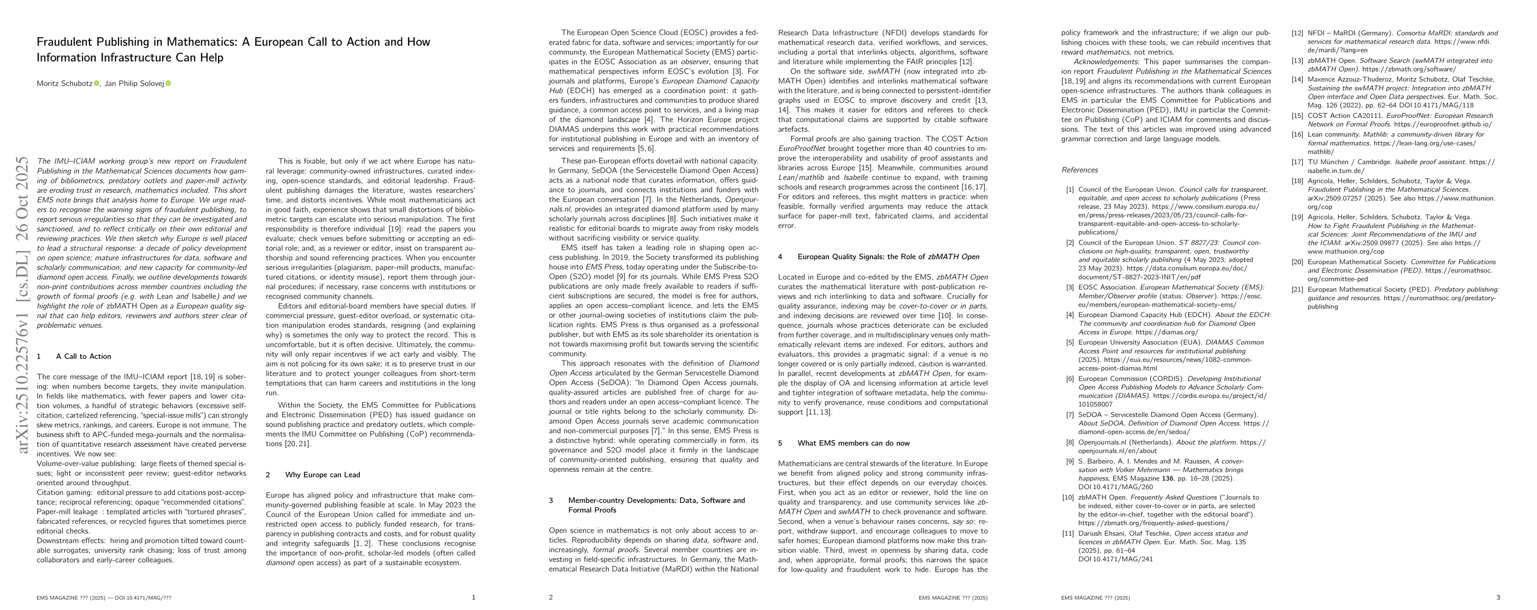 Thumbnail for Fraudulent Publishing in Mathematics: A European Call to Action and How
  Information Infrastructure Can Help