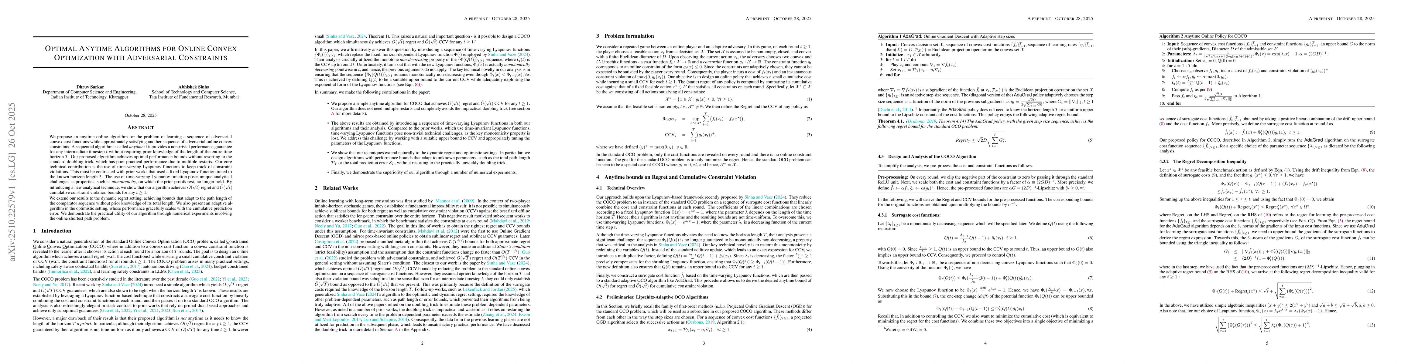 Thumbnail for Optimal Anytime Algorithms for Online Convex Optimization with
  Adversarial Constraints