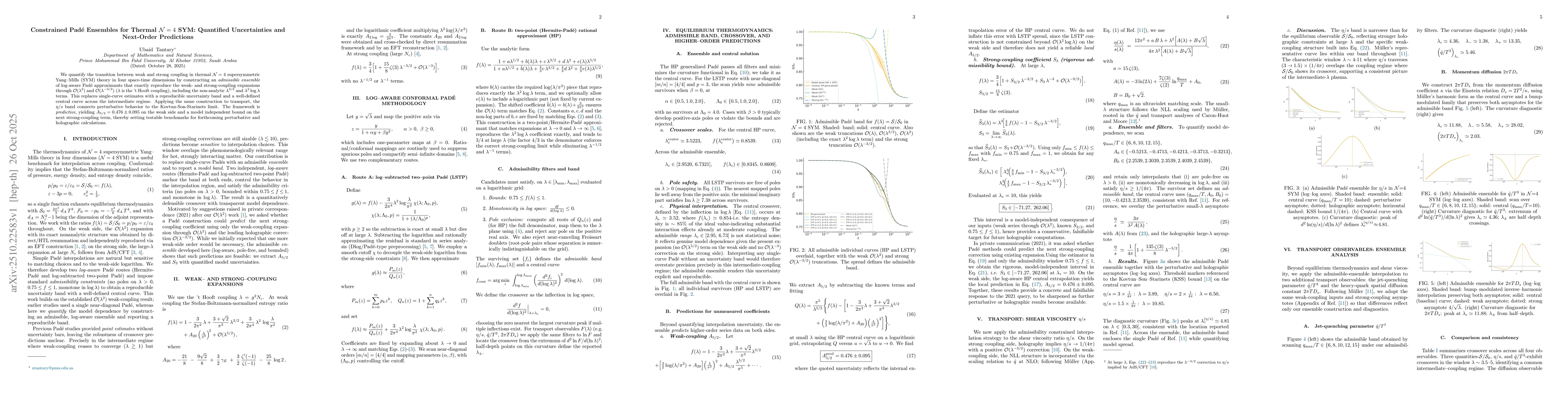 Thumbnail for Constrained Padé Ensembles for Thermal N=4 SYM: Quantified
  Uncertainties and Next-Order Predictions