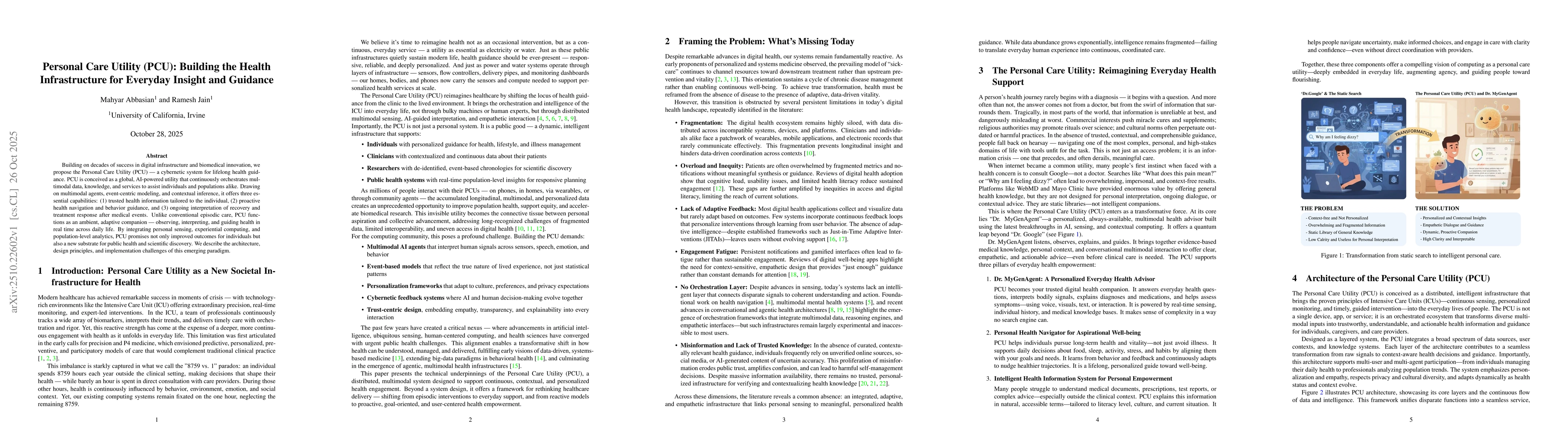 Thumbnail for Personal Care Utility (PCU): Building the Health Infrastructure for
  Everyday Insight and Guidance