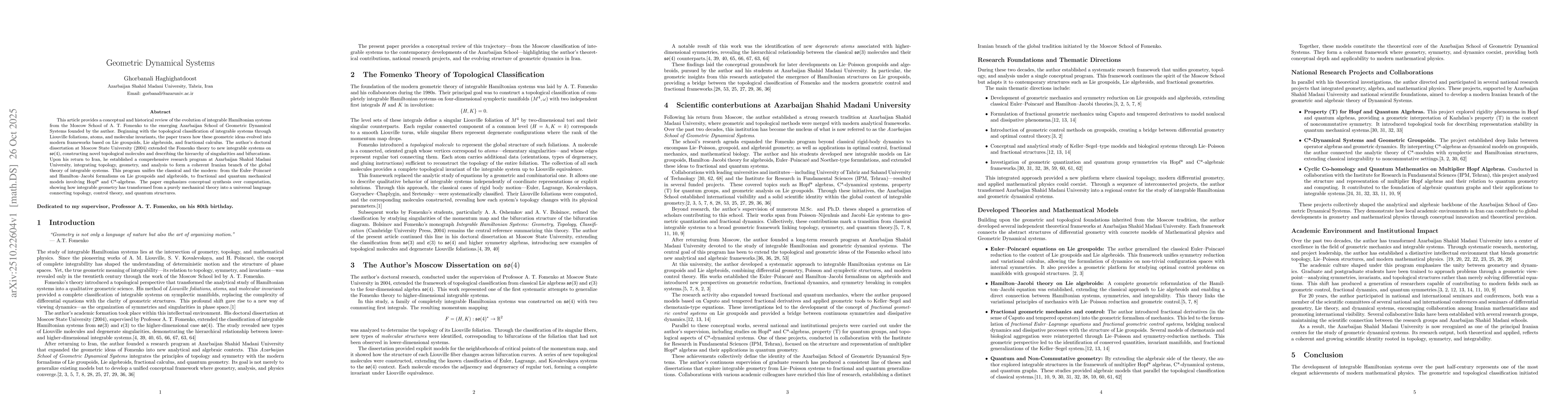 Thumbnail for Geometric Dynamical Systems