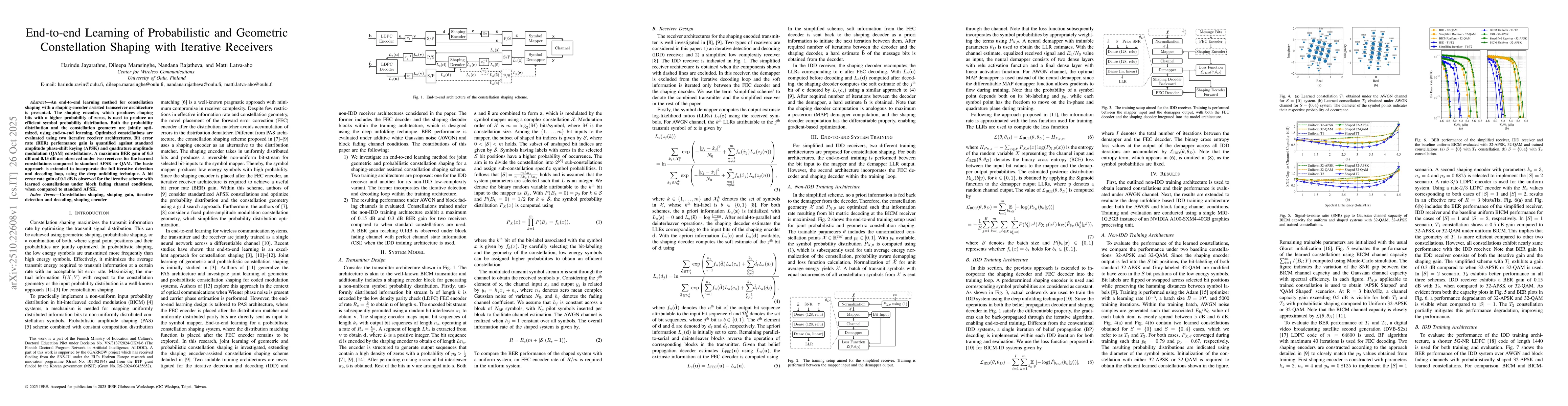 Thumbnail for End-to-end Learning of Probabilistic and Geometric Constellation Shaping
  with Iterative Receivers