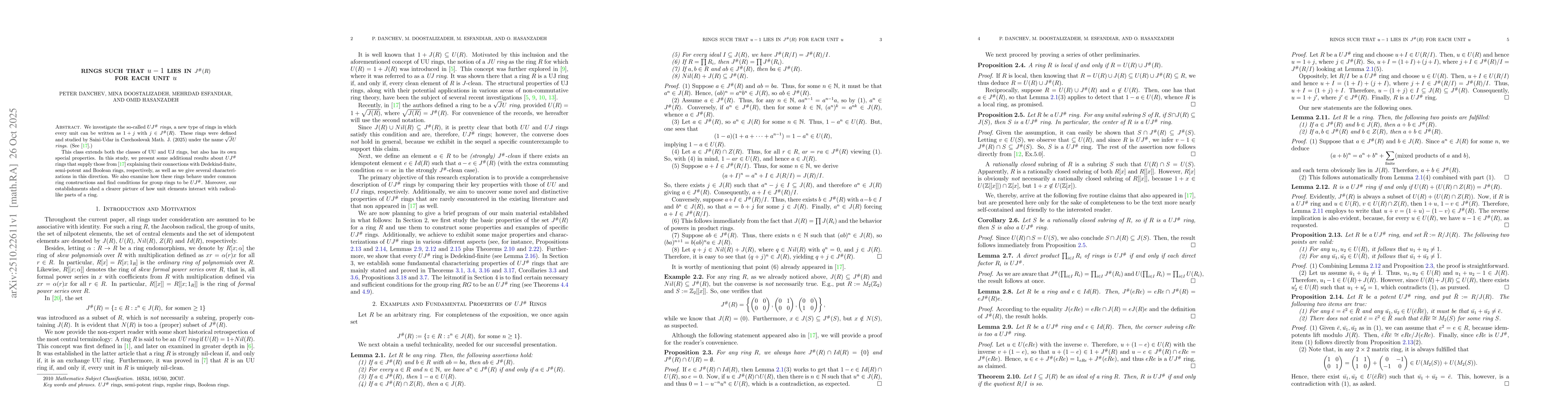 Thumbnail for Rings Such That $u-1$ Lies In $J^{\#}(R)$ For Each Unit $u$