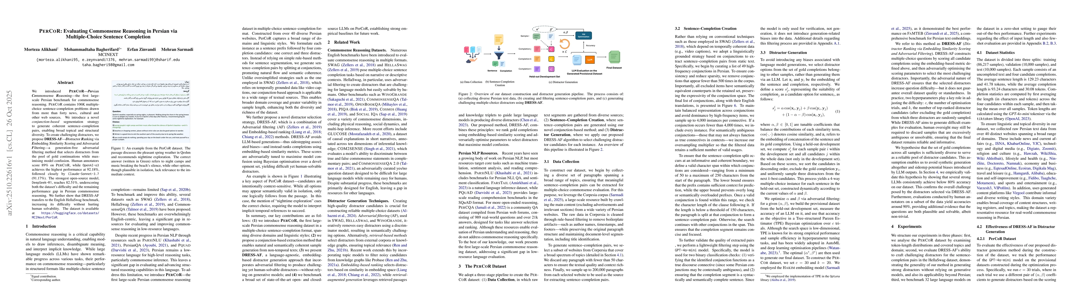 Thumbnail for PerCoR: Evaluating Commonsense Reasoning in Persian via Multiple-Choice
  Sentence Completion