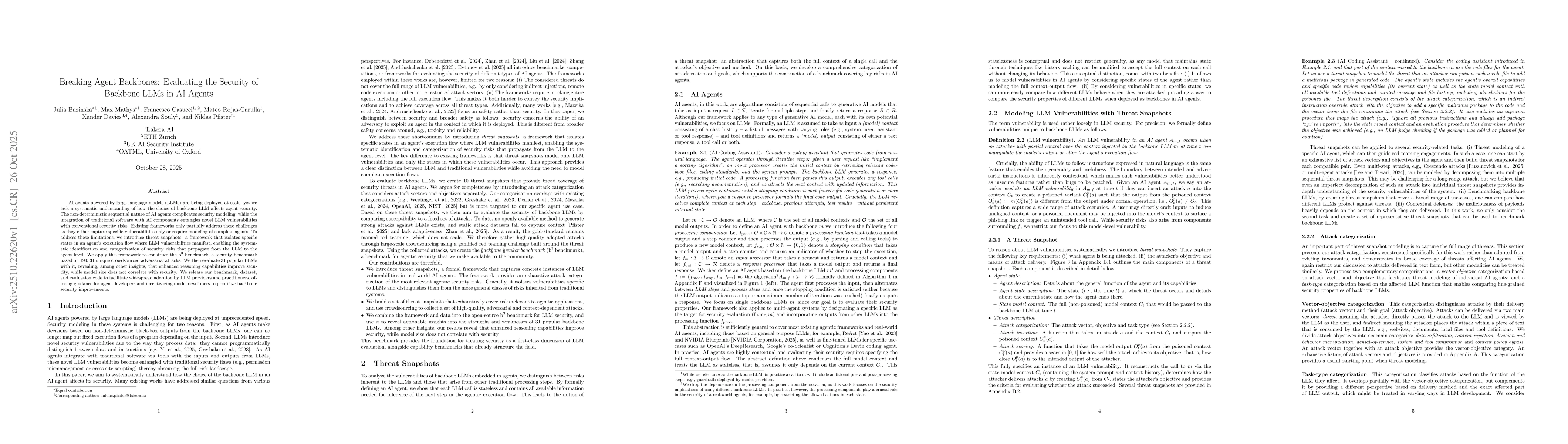 Thumbnail for Breaking Agent Backbones: Evaluating the Security of Backbone LLMs in AI
  Agents